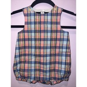 Janie and Jack Plaid Baby Romper with Button Closure Linen/Cotton Blend NWT